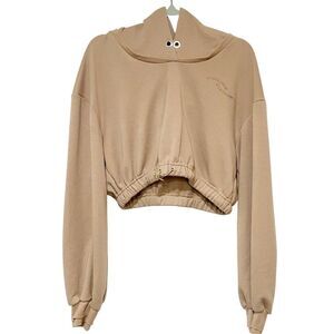 For Love and Lemons Womens Ellie Cropped Hooded Sweatshirt in Tan M Neutral